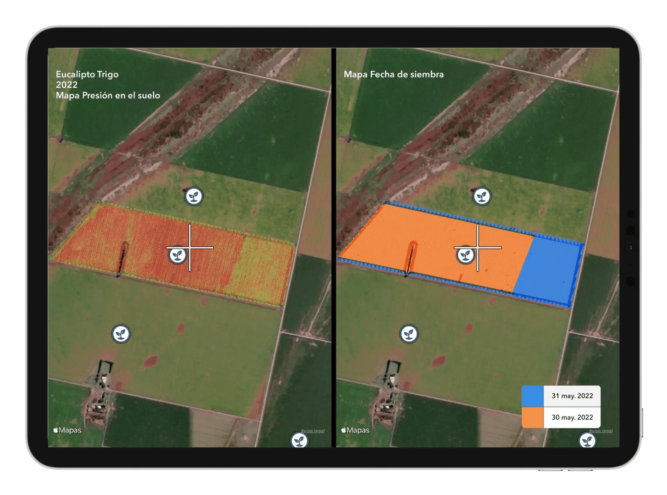 Mapa de presión en el suelo en FieldView.