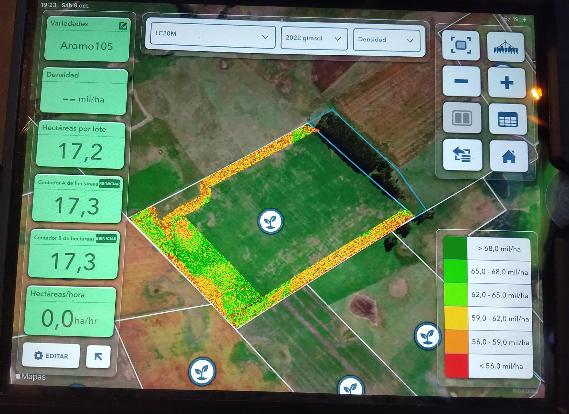  Foto de plataforma digital con datos detallados de variedades, hectáreas por lote y otras métricas